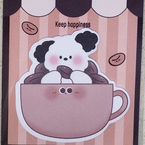 Kawaii Dog & coffee cup with coffee beans sticky notes memo pad